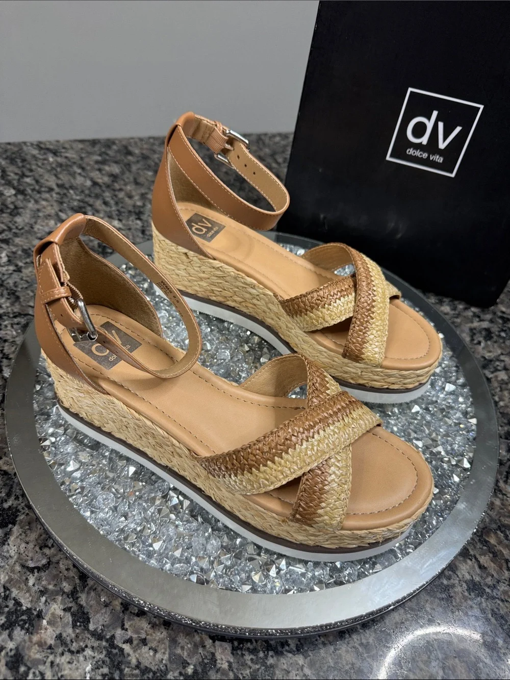Dolce Vita odel Tan cafe Braided Platform espadrille Ankle-Strap Sandals NEW 8.5